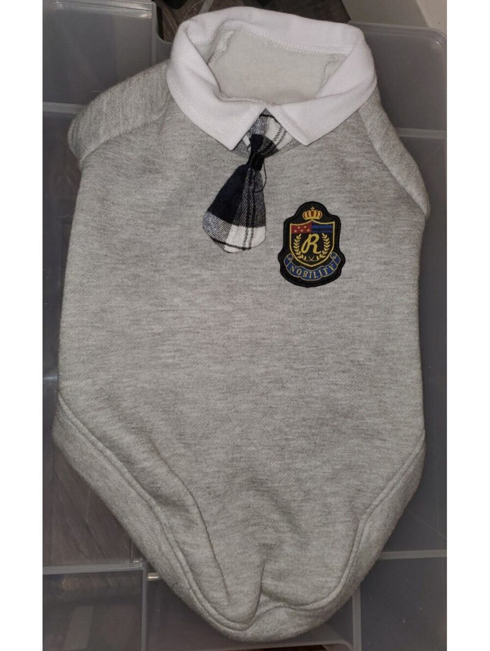 NOBILITY SCHOOL SCHOLAR STUDENT TIE COLLARED HEATHER GRAY SWEATER SIZE: LARGE